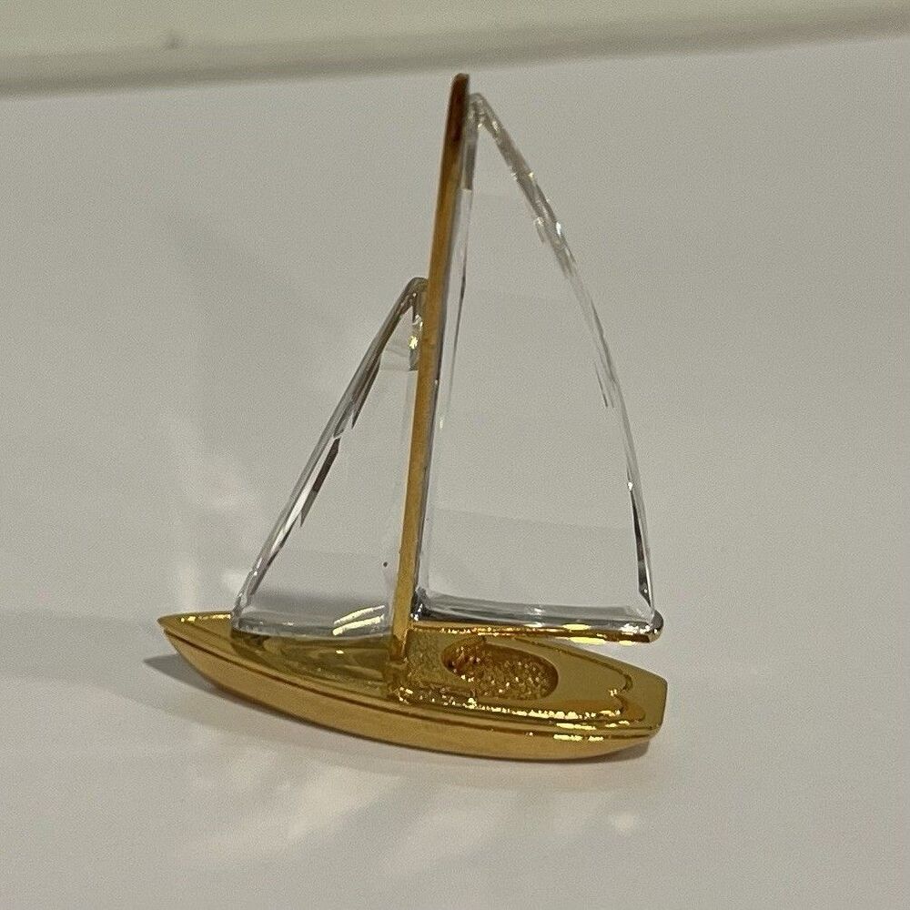 Swarovski Crystal Memories Sailboat Gold Tone Mini Boat Figurine 1.75”